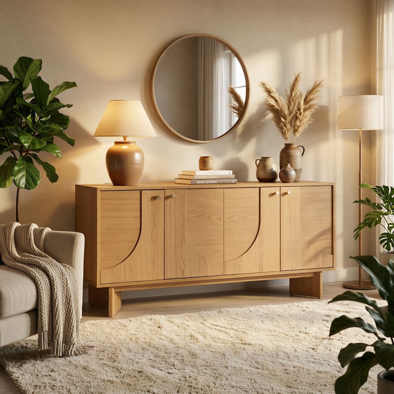Studio London Modern Sideboard Oak Storage Cabinet and Buffet Console - Oak