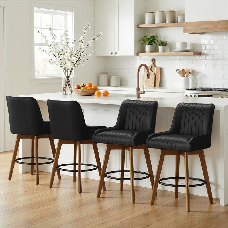 26" Faux Leather Upholstered Wood Swivel Counter Stool Set of 3 or 4 - 38.8"H x 20.5"W x 21.7"D - Set of 4 - Black