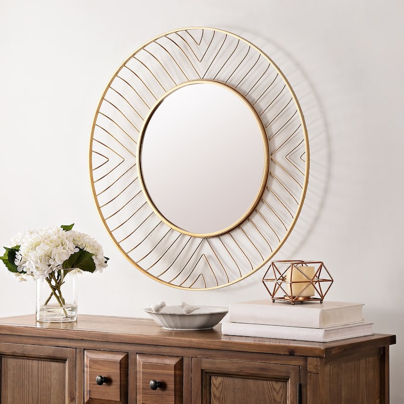 SAFAVIEH Grecia 33-inch Gold Round Wall Accent Mirror - 30" x 2.3" x 30" - 30Wx2Dx30H