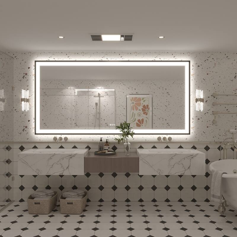 Extra Large Black Frame LED Bathroom Vanity Mirror with 3 Years Warranty and UL Certified