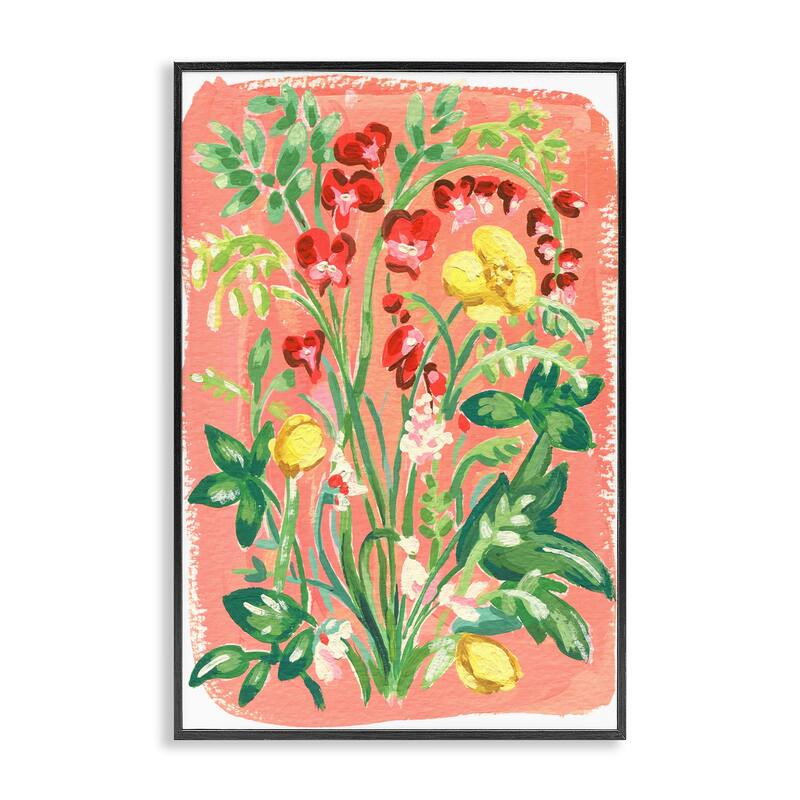 Stupell Peachy Flower Arrangement Framed Giclee Art Design By Hannah Moren - 16 x 24 - Black