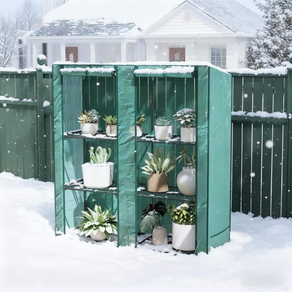 GDFStudio - Lean-To Portable Greenhouse with 3-Tier Shelves, UV-Resistant Cover & Roll-Up Doors for Backyard Gardening