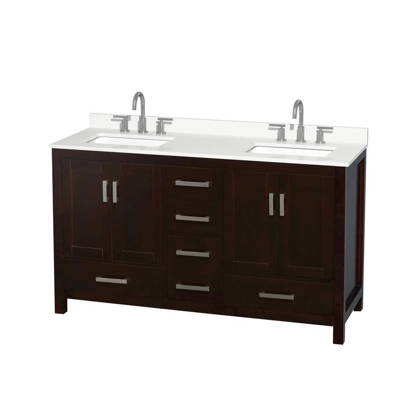 Wyndham Collection WCS141460D-QTZ-US3MXX Sheffield 60" Free Standing - Espresso / White Quartz Top / Brushed Chrome