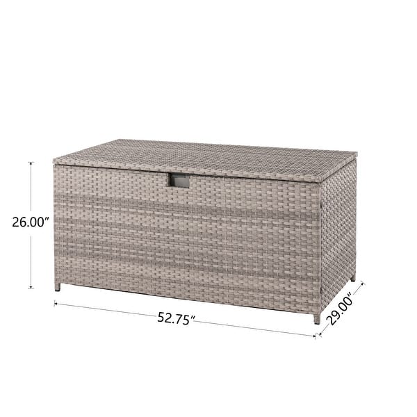 dimension image slide 1 of 4, Glitzhome 140 Gallon Outdoor Patio Oversize Storage Bench Wicker Table Deck Box