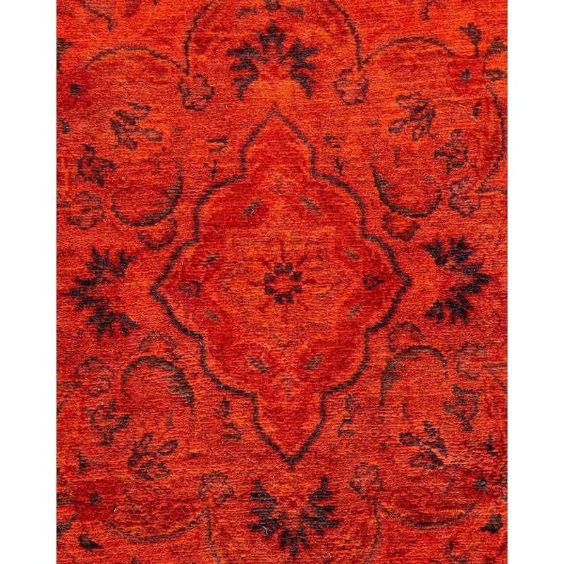 Overton Hand Knotted Wool Vintage Inspired Modern Contemporary Overdyed Orange Round Area Rug - 5' 4" x 5' 4"
