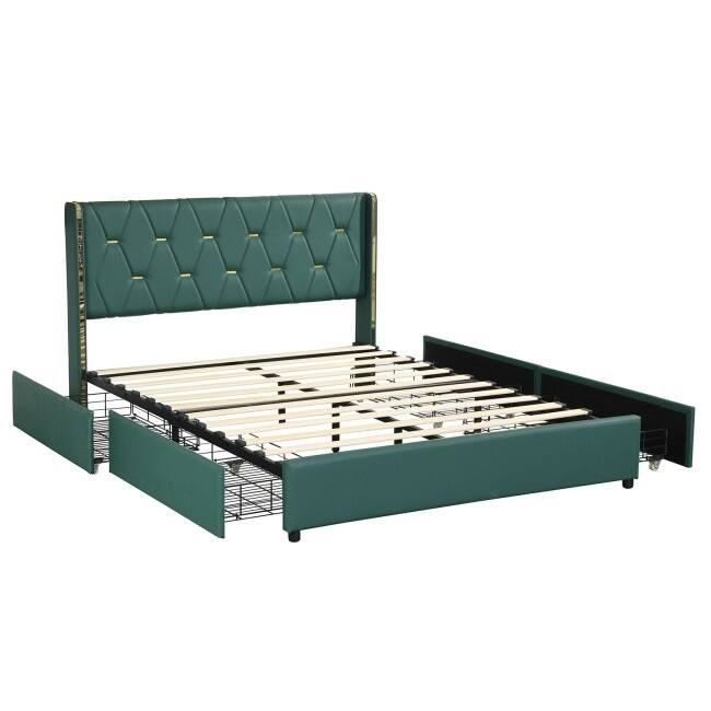 Linen Headboard 4 Drawer Storage Platform Bed