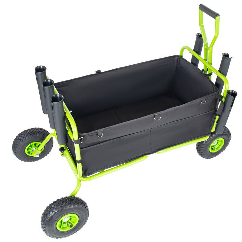 Beach Cart Collapsible Wagon 9.85"All-Terrain Wheels,Heavy Duty Garden Cart with Rod Holders,Umbrella Holder and Storage Pockets