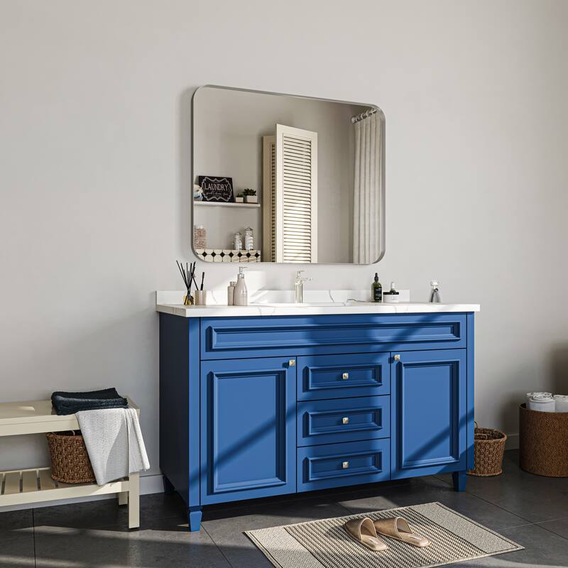 Stylish Rounded Aluminum Framed Bathroom Mirror – Full Length Wall Accent Mirror for Elegant Home Decor