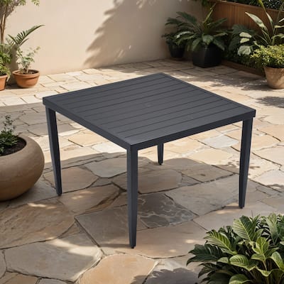 GDFStudio -Sharon Outdoor Patio Aluminum 40"x40" Square Dining Table with Tapered Feet & Umbrella Hole