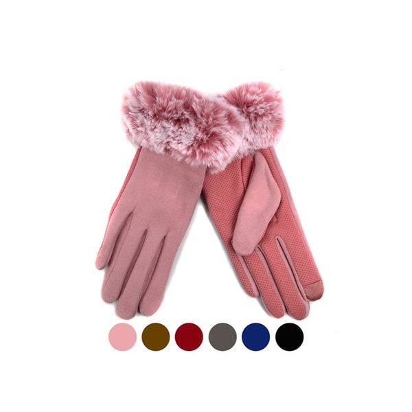 Women's Faux-Fur Cuff touch Screen Gloves with Non Slip Grip & Fleece Lining. Opens flyout.