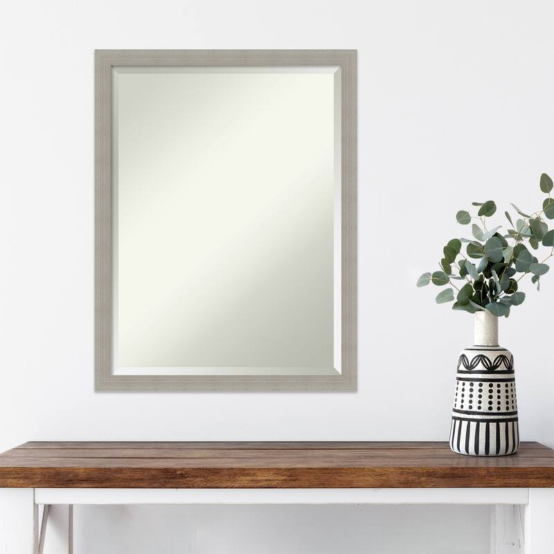 Woodgrain Stripe Beveled Wood Framed Wall Mirror