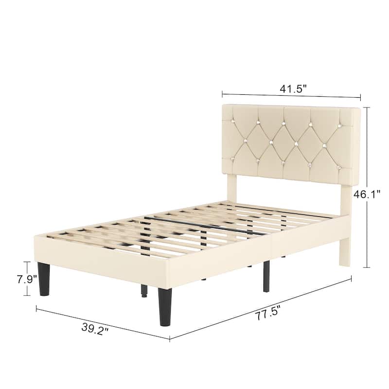 Javlergo Upholstered Beds With Diamond Tufted Headboard, Platform Bed Frame,