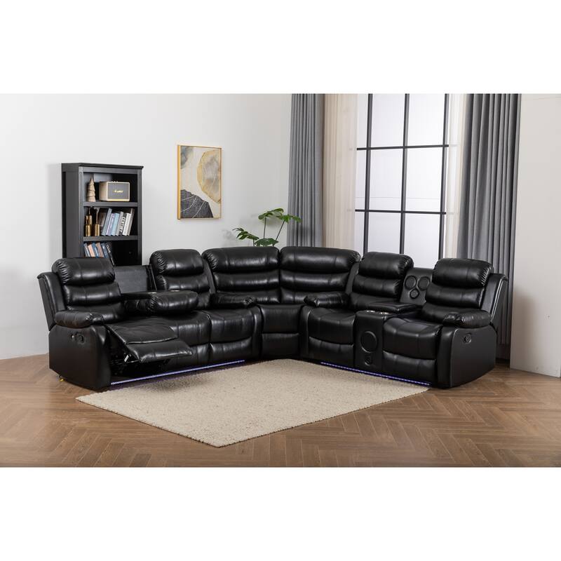 Donivi LED Faux Leather Reclining Sectional With Speakers