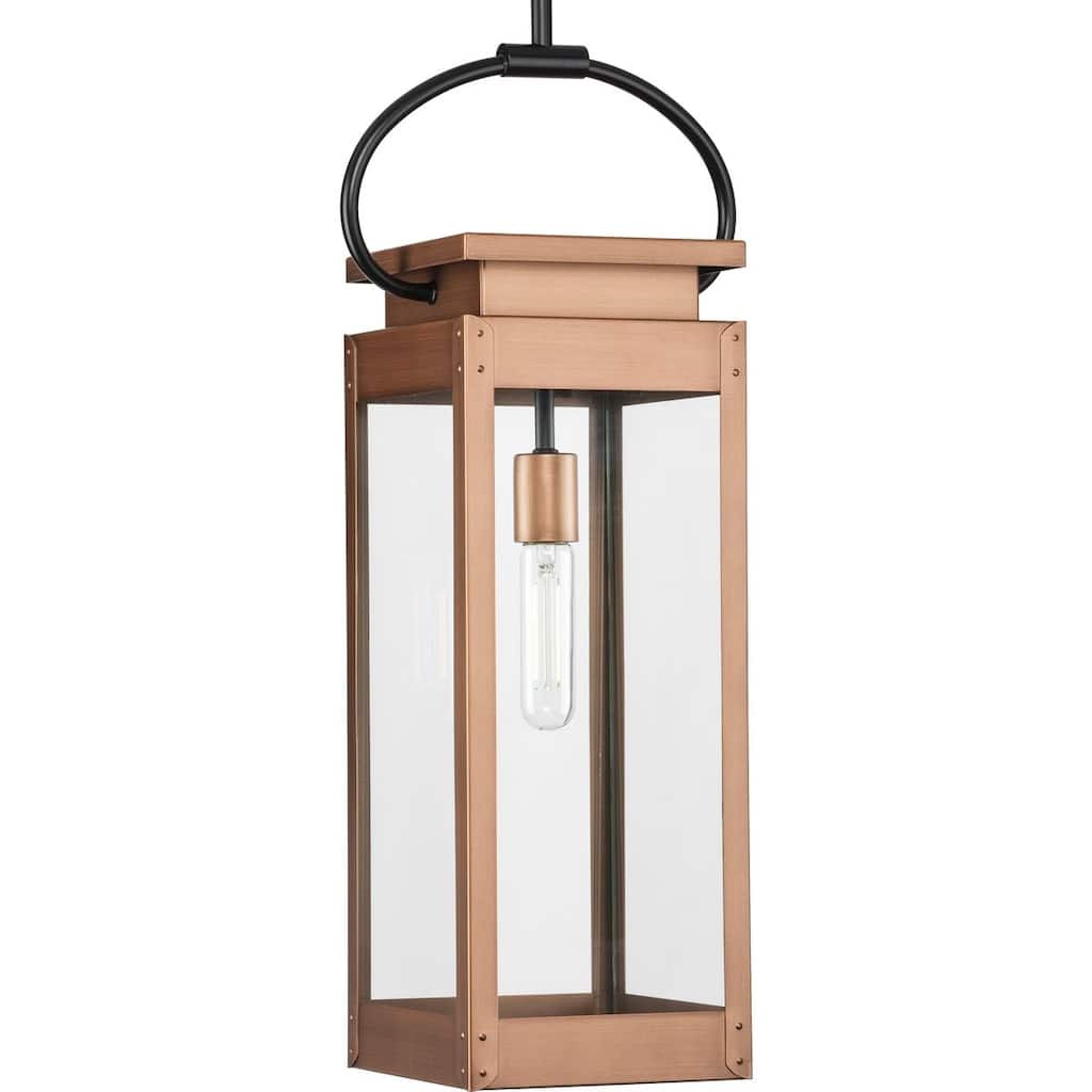 Union Square One-Light Antique Copper Urban Industrial Hanging Lantern - 7 in x 7 in x 27.37 in