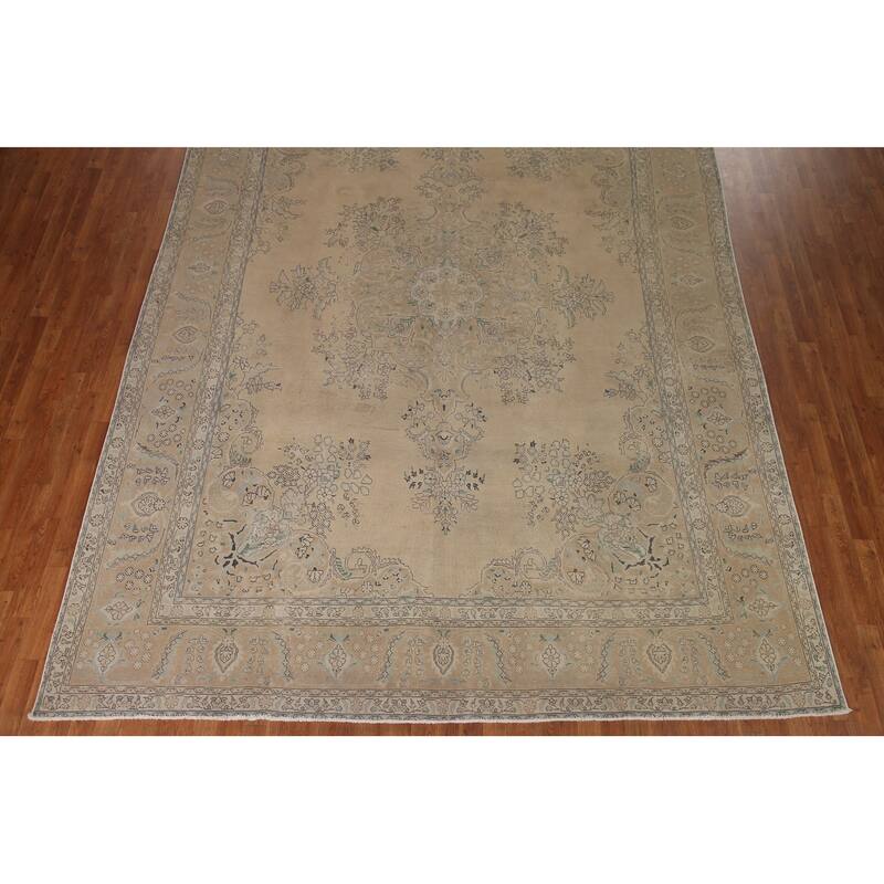 Brown Tabriz Persian Antique Area Rug Hand-knotted Wool Carpet - 9'6" x 12'9"
