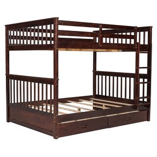 Full Over Full Wood Bunk Bed with Build-In Ladder,Storage Drawers Under-Bed