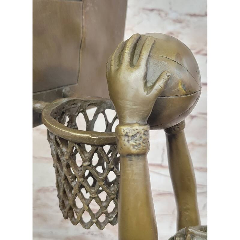 Basketball Player Slam Dunk Bronze Metal Sculpture Statue Figure On Marble Base