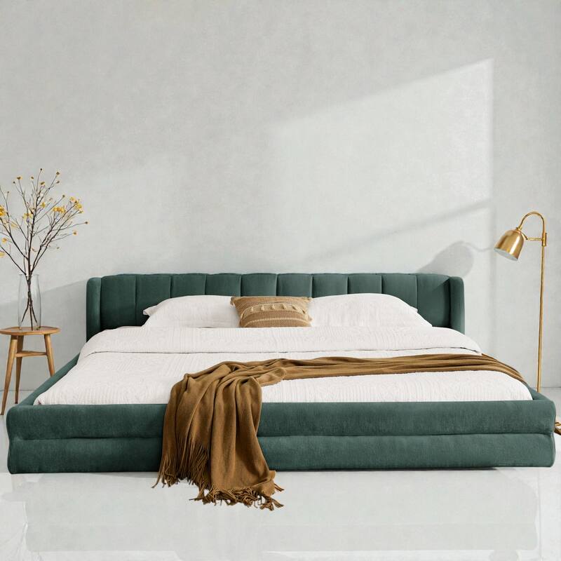 King Size Upholstered Platform Bed Frame with Chenille Fabric, Soft Headboard & Solid Grounded Design for Modern Bedrooms