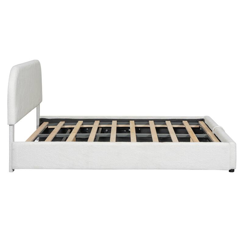 Queen Size Upholstered Platform Bed with Hydraulic Storage System, White