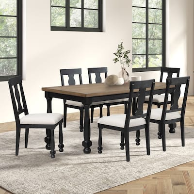 Furniture of America Lucan Modern Farmhouse Black Acacia 7-Piece Dining Set