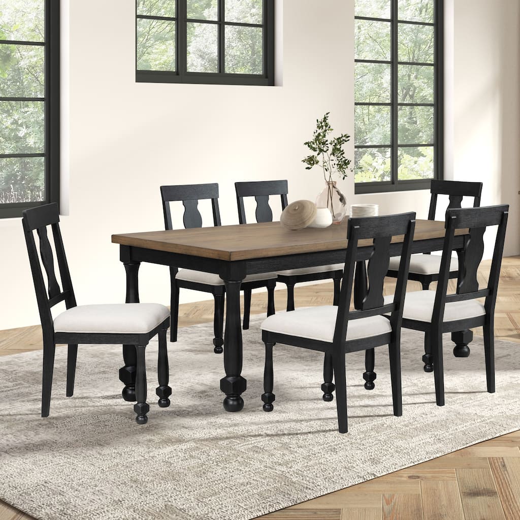 Furniture of America Lucan Modern Farmhouse Black Acacia 7-Piece Dining Set
