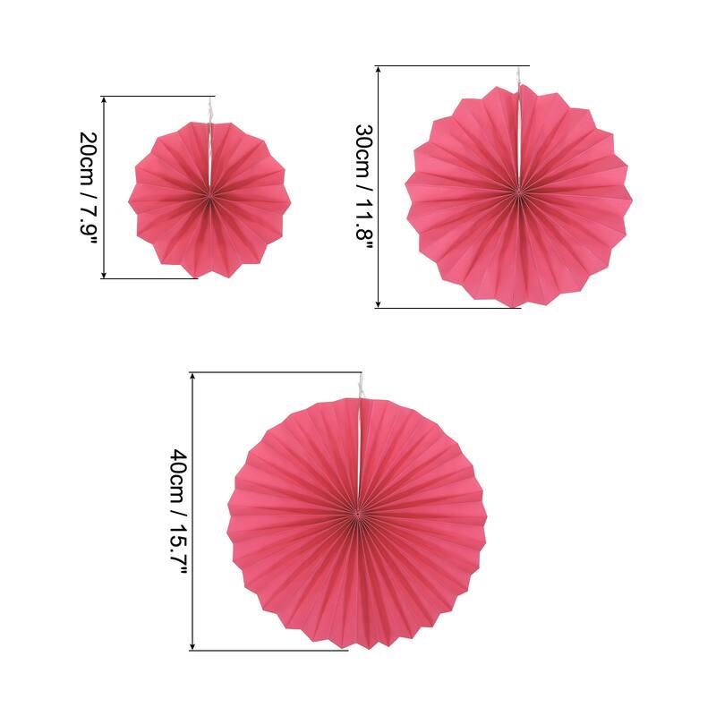 Hanging Paper Fans Set Paper Decorations for Party Birthday 6pcs - Rose Red
