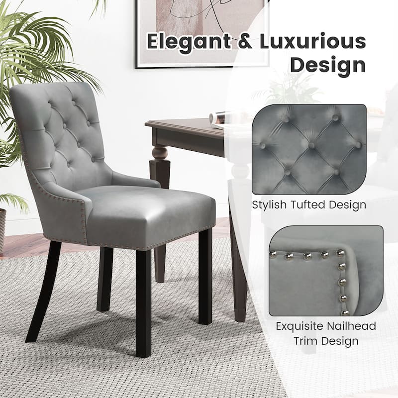 Gymax Upholstered Dining Chairs Set of 2 w/ Rubber Wood Legs Padded