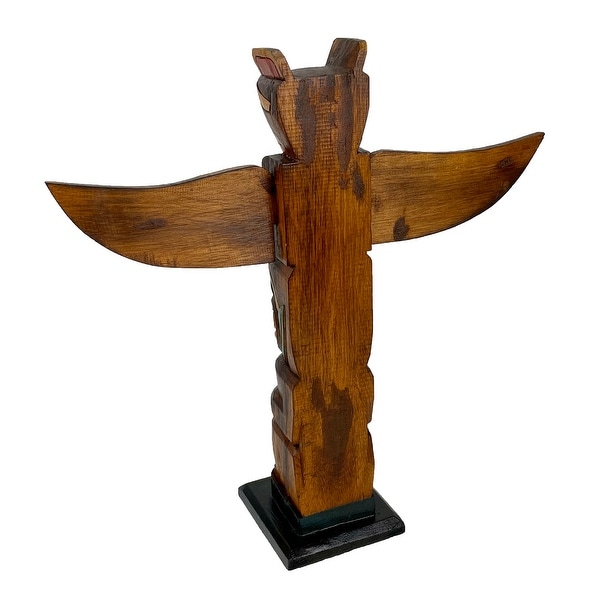 20 Inch Tall Northwest Coast Style Wooden Totem Pole Dark Brown