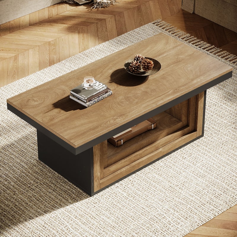 47" Retro Modern Coffee Table With Open Shelf For Living Room