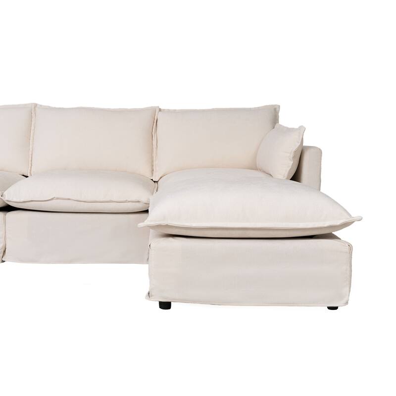 93.31" Linen Modular Sectional Sofa with Movable Ottoman, Solid Wood Frame, and High-Resilience Foam Cushions