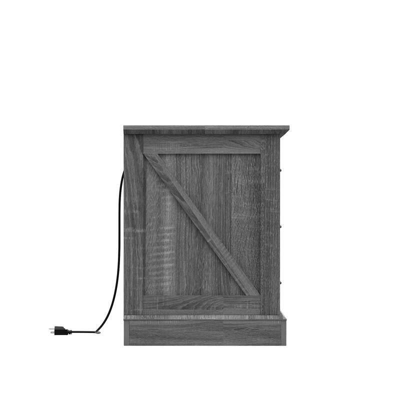 Farmhouse Nightstand with Charging Station, 3 Drawer Bedside Table with 2 AC Outlets & 2 USB Ports, Rustic Wood End Table