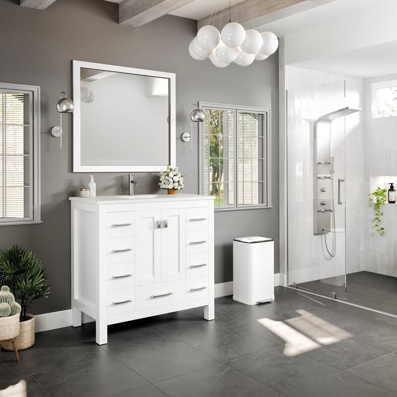 Eviva Hampton 36"W x 18"D Bath Vanity with Carrara Quartz Top