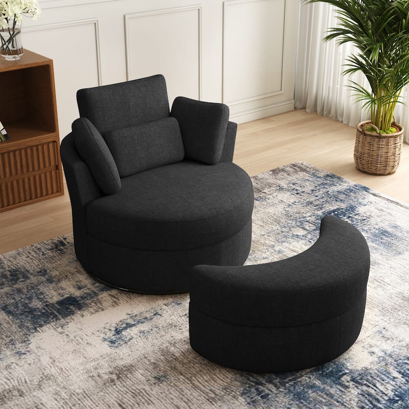 41" W Oversized Accent Barrel Swivel Chair with Moon Storage Ottoman