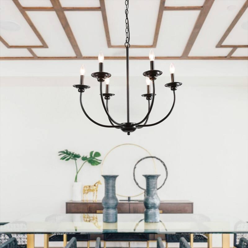 Farmhouse 6-Light Black Candle Chandelier for Dining Room