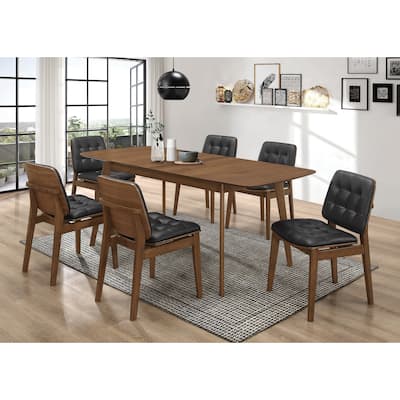 Lana Natural Walnut and Black 7-piece Dining Set with Butterfly Leaf