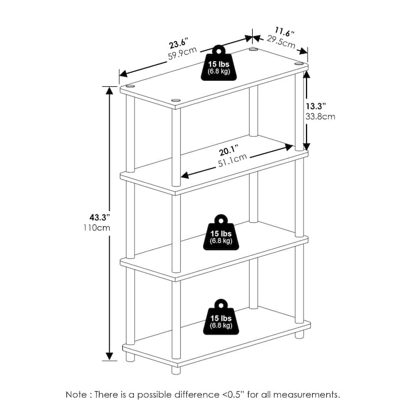 4 Tiers Wood Household Shelving Unit in White (23.6 in. W x 43.25 in. H x 11.6 in. D) - 23.6