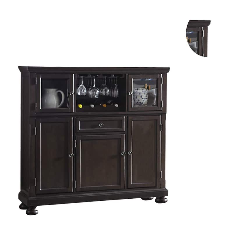 Cappi 54 Inch Curio Bar Cabinet, 2 Glass Doors, Single Drawer, Brown Wood