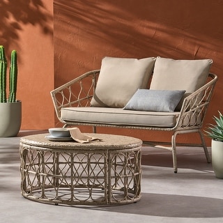 Bruce Outdoor Outdoor Wicker Loveseat and Coffee Table Set by Christopher Knight Home