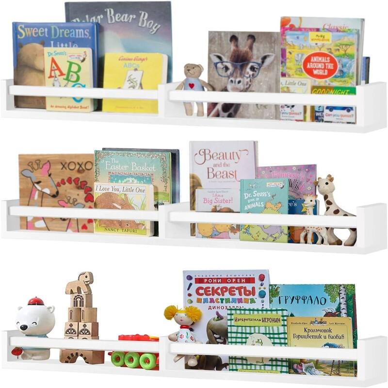Wall Bookshelves for Kids - 4"D x 32"W x 3.8"H - 4"D x 32"W x 3.8"H - White