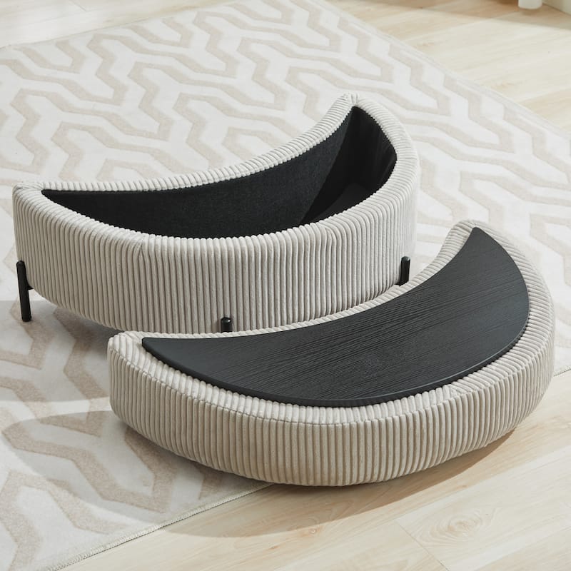 32.7" W Upholstered Half Moon Storage Ottoman Footrest Footstool