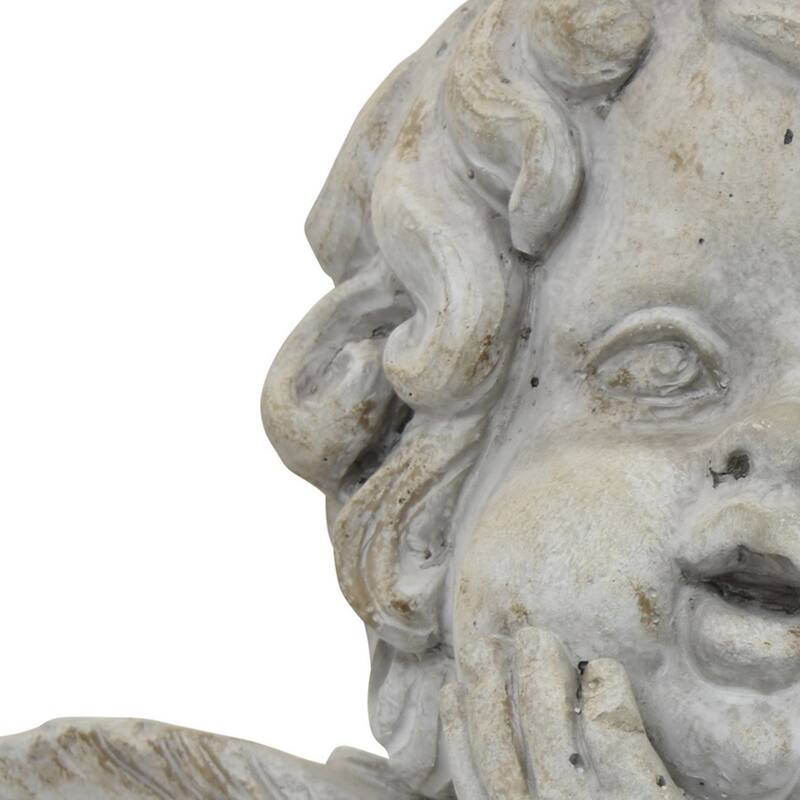 Cherub Bust Planter with Carved Wings and Curls, 10 Inch Gray Resin
