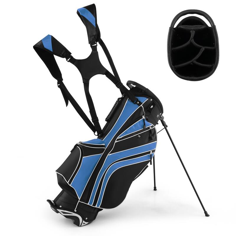 Blue Golf Stand Cart Bag with 6-Way Divider Carry Pockets - Blue