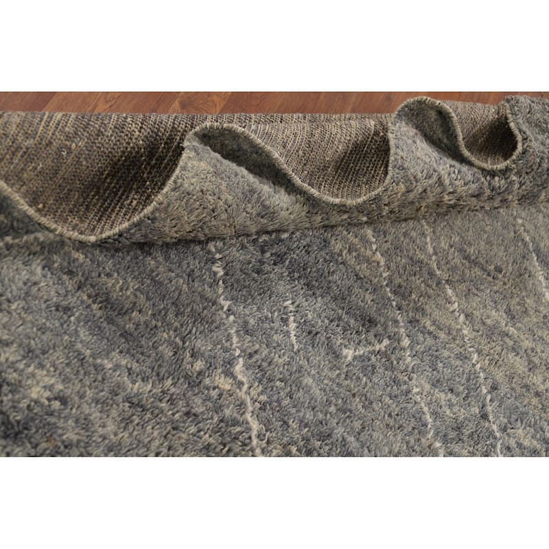 Gray Plush Moroccan Oriental Area Rug Handmade Wool Carpet - 7'11" x 10'8"