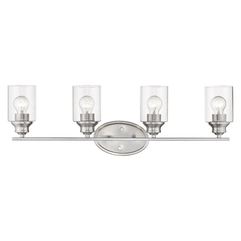 4-Light Silver Wall Vanity Fixture with Clear Glass Shades and Dimmable Damp Location Rated - 9.88" H x 31" W x 5.75" D