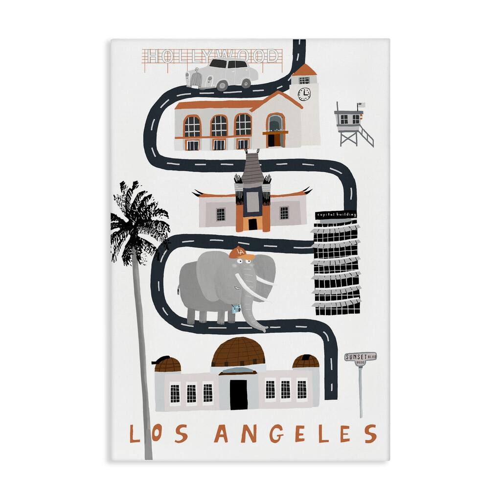 Stupell Los Angeles Whimsical Travel City Canvas Wall Art Design By Carla Daly