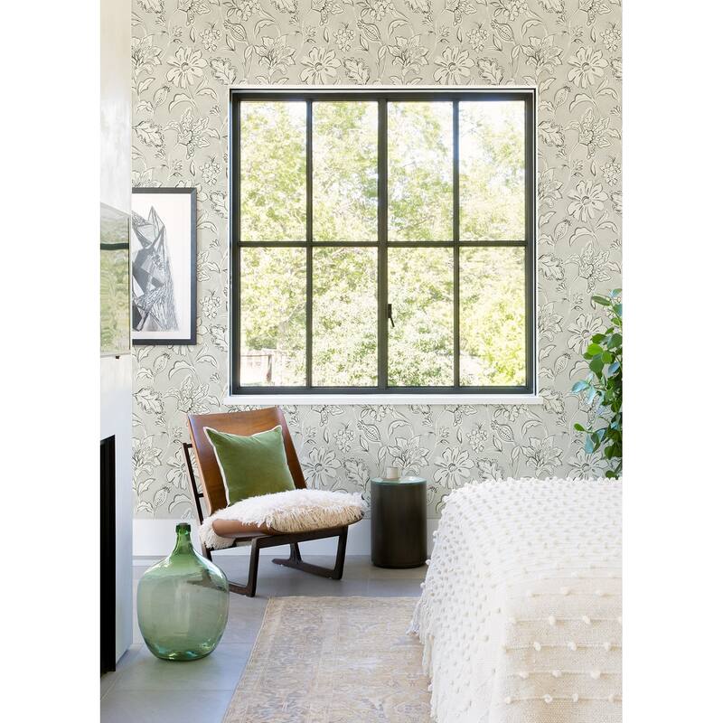 Chesapeake Plumeria Grey Floral Trail Wallpaper