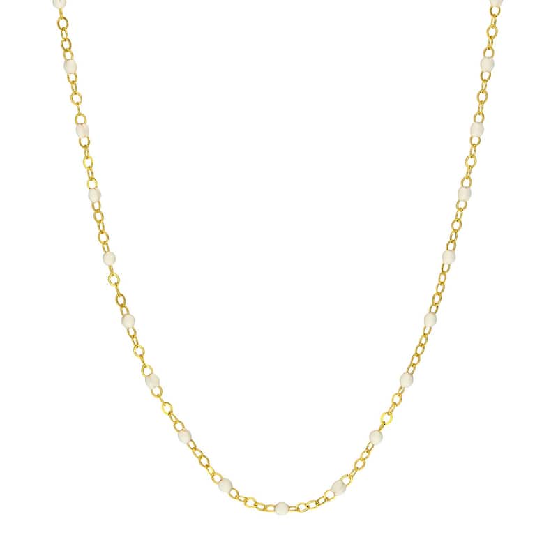 Curata 14k Yellow Gold 18" White Enamel Bead Piatto Chain Necklace (Spring-ring)