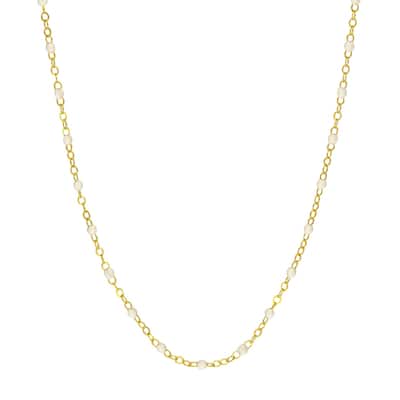 Curata 14k Yellow Gold 18" White Enamel Bead Piatto Chain Necklace (Spring-ring)