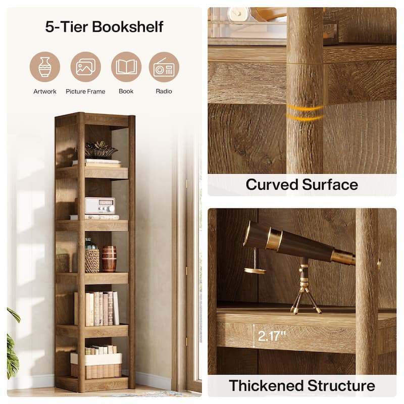 70.9" Bookshelf, Open Storage Rack Bookcase, Corner Display Shelf for Living Room, Bathroom