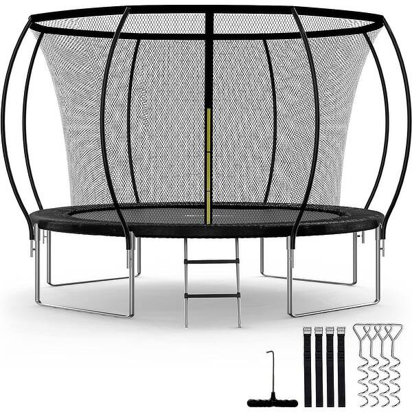 slide 2 of 6, Simple Deluxe Recreational Trampoline with Enclosure Net 12FT Wind Stakes Black - Kids